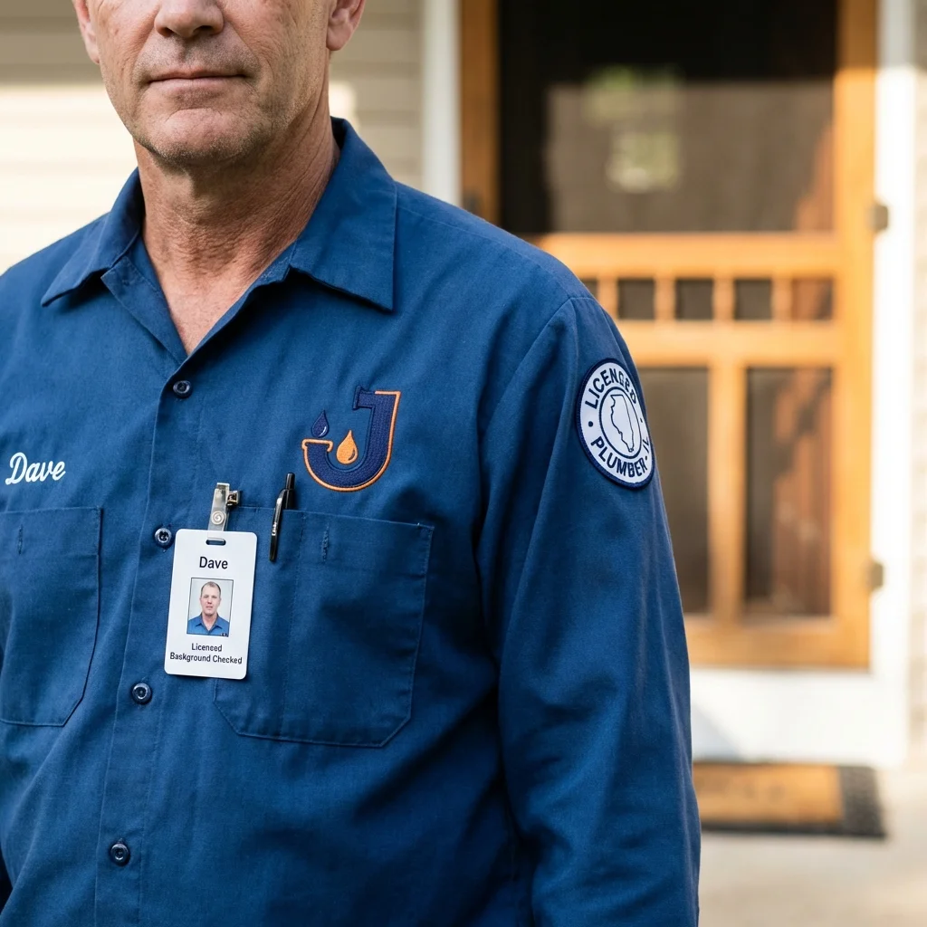 Licensed plumber showing ID badge in Grand Island, NE
