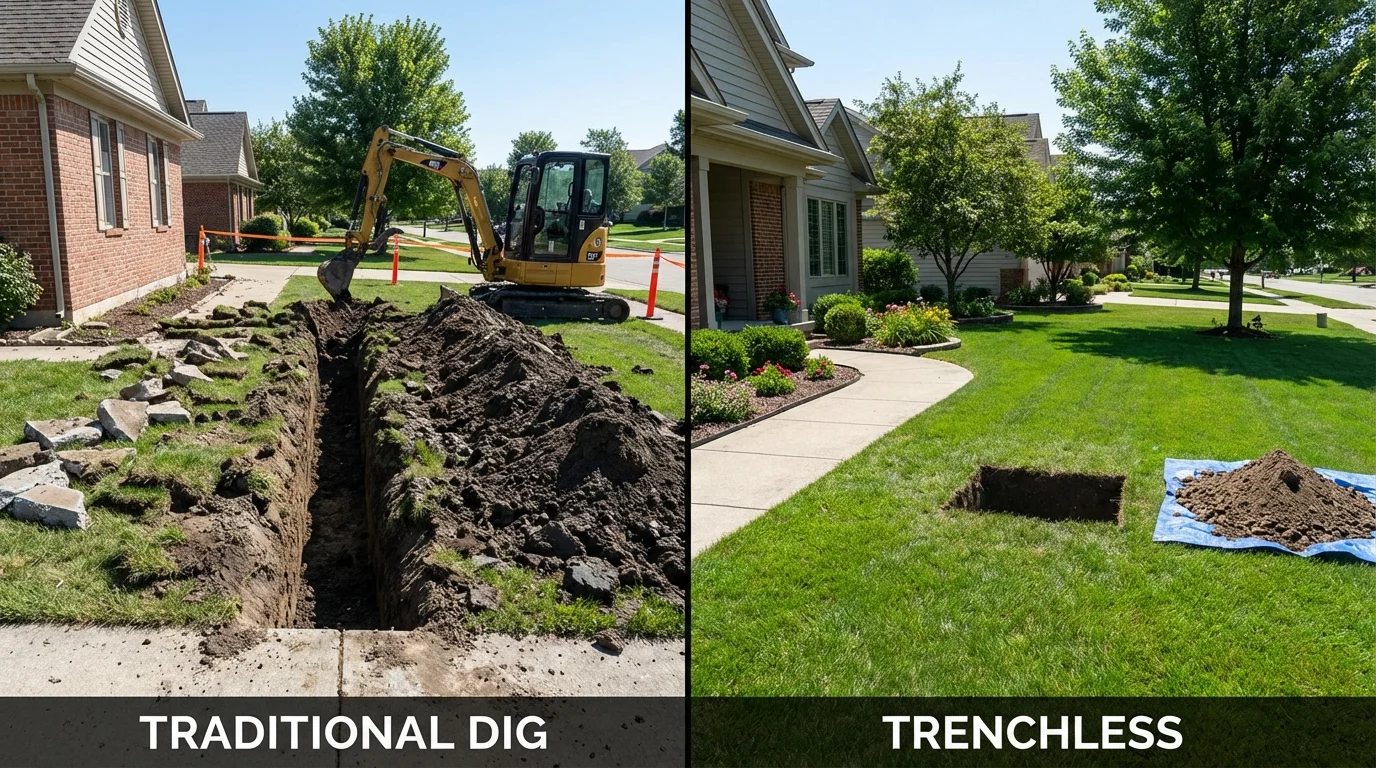 Trenchless sewer repair with minimal yard damage versus traditional excavation in Grand Island, NE